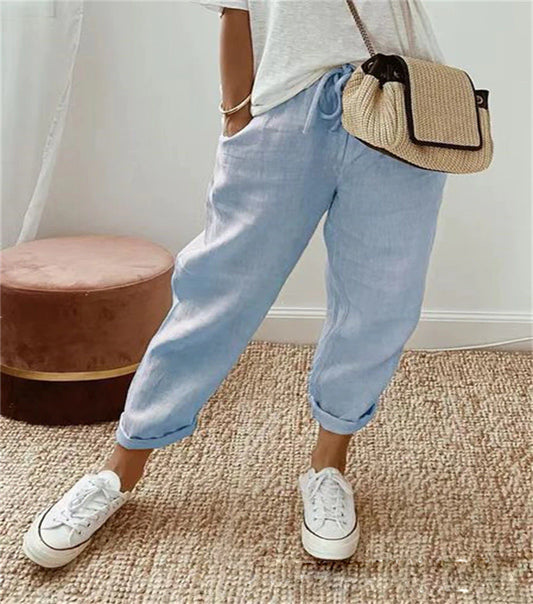 Independent Station Linen Cotton Elastic Waist Casual Pants Women's Trousers