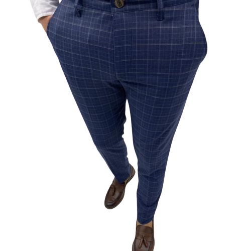 Men's field grid pattern casual slim fit pants
