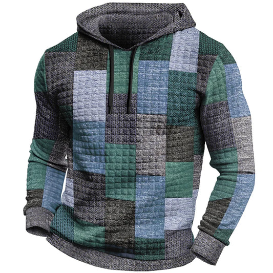 M.O.I Men's Pullover Daily Classic Casual Color Block Plaid / Check Graphic Prints Hoodies Waffle Hoodie Yellow Light Green Blue Designer Holiday Going out Streetwear Hooded 3D Print Print Spring & Fall