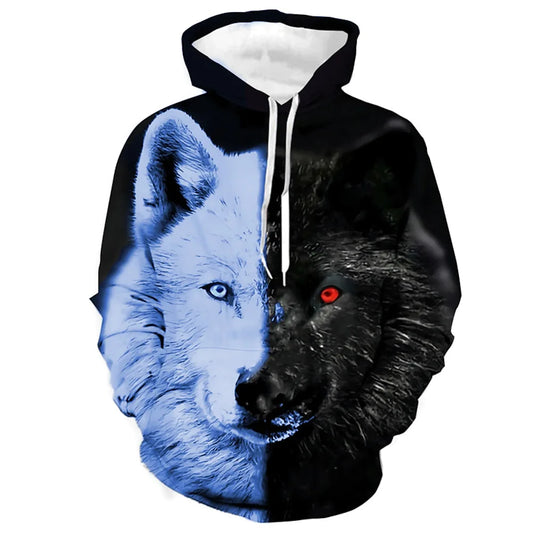 M.O.I Men's Unisex Hoodie Pullover Hoodie Sweatshirt 1 2 3 4 Black+Brown Hooded Animal Color Block Wolf Print Daily Sports 3D Print Designer Casual Big and Tall Spring & Fall Clothing Apparel Hoodies