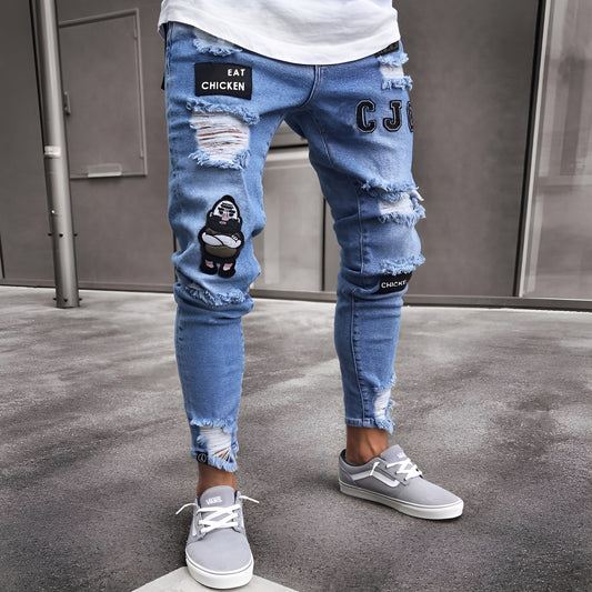 Fashionable Casual Trendy Ripped Tapered Skinny Jeans For Men