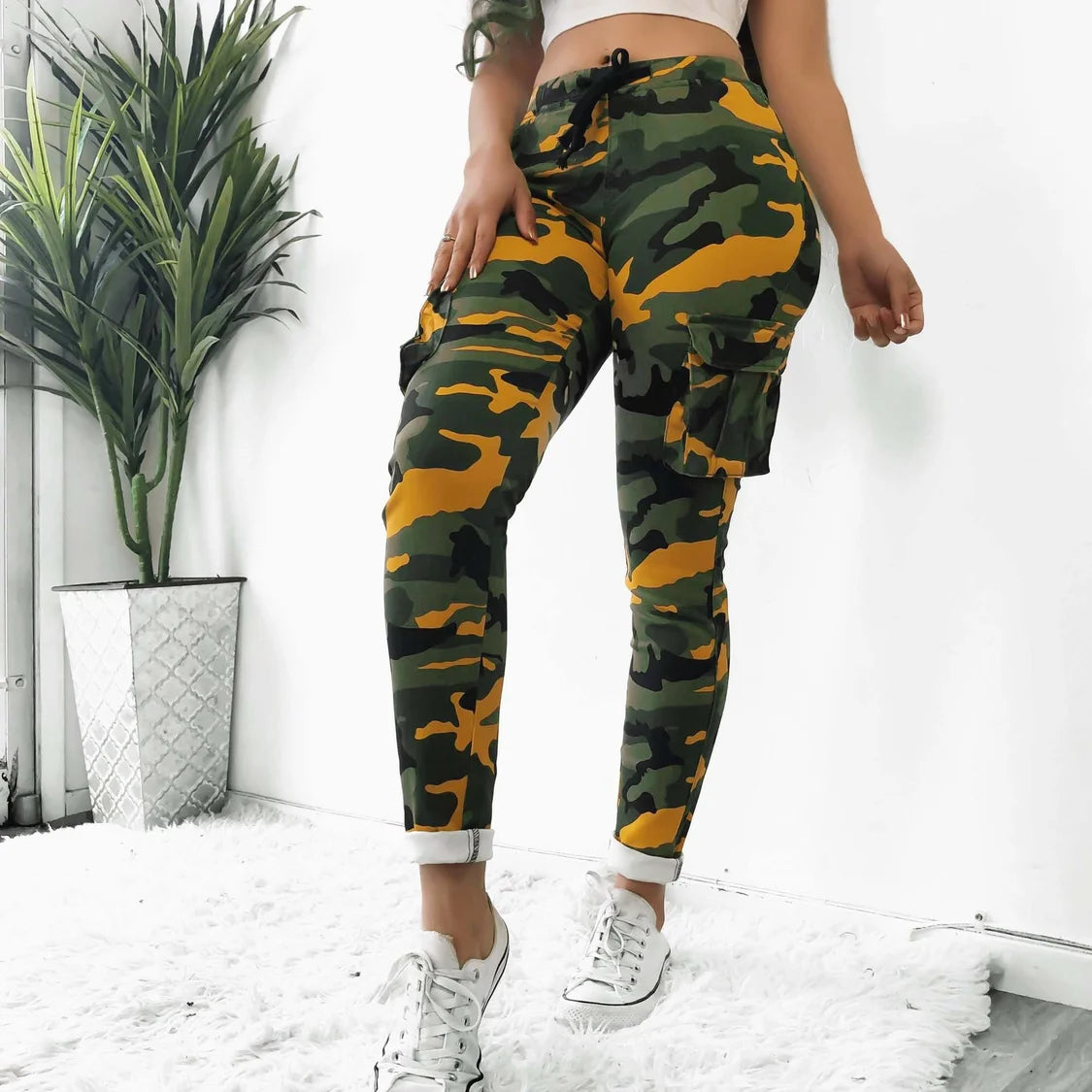 NEW Women High Waist Camouflage Joggers Trousers Ladies Casual Camo Cargo Pants Female Casual Polyester Elastic Pants