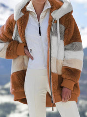 Nuevo llegada de otoño invierno suelto lo suelto abrigo multicolor con capucha femenina cálida casual
