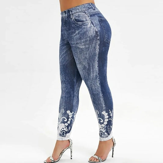 Beibeia Plus taille jeans en dentelle haute taille yoga fitness leggings coulant gym stretch pantalon de sport pantalon