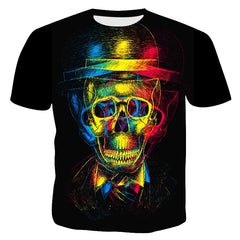 Herren Halloween Sommer Schlanker Skelett Druck kurzärmelig stilvolles T-Shirt