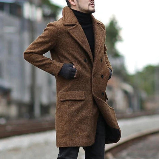 Miscela di lana maschile hulkay slim fit dentellata intagliatura a doppio petto di trench per camicia da business cappotto invernale