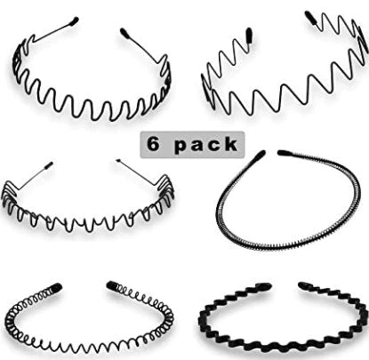 Black Hair Hoop Headband, Multi-style Wave Metal and Plastic Hairband, Unisex Flexible Headband Accessories for Women Men
