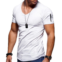 Neu angekommene Männer Kurzärmel westliche Stil V-Ausschnitt T-Shirt Männlich, einfach passendes Bottom-Hemd