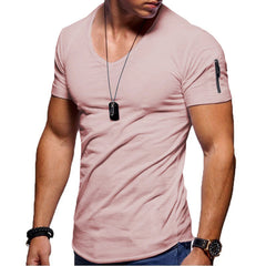 Neu angekommene Männer Kurzärmel westliche Stil V-Ausschnitt T-Shirt Männlich, einfach passendes Bottom-Hemd