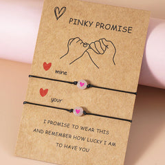 2 pezzi/coppia set Bracciale abbinata Pinky Promise braccialetti amico luminoso perla a cuore corda regolabile Gift di San Valentino