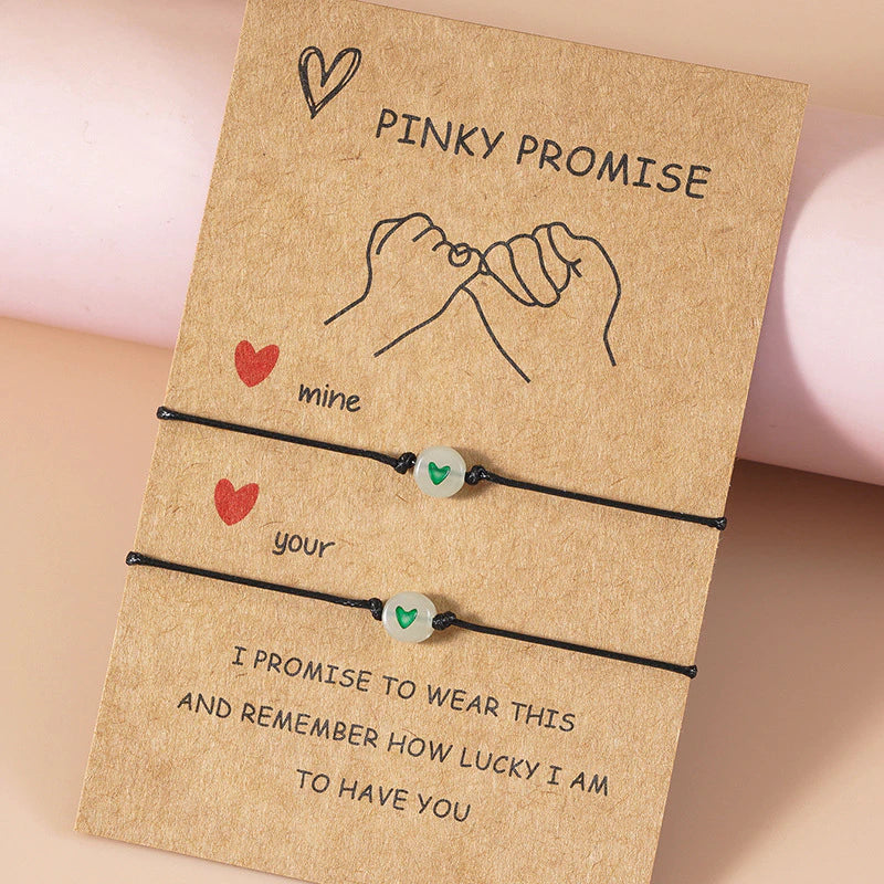 2 pezzi/coppia set Bracciale abbinata Pinky Promise braccialetti amico luminoso perla a cuore corda regolabile Gift di San Valentino
