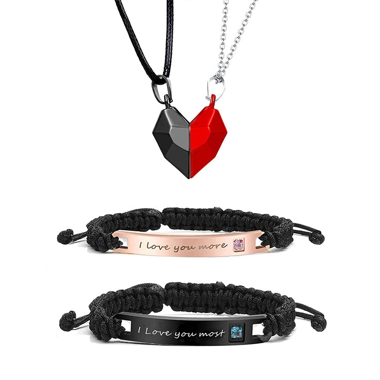 4 PCs Paar Halsketten Armbänder Set passende Herzketten für Freunden Freundin passende Paar Armbänder für ihn ihre Entfernungsbeziehung Halsketten für Paar Geschenke Valentinstag Geschenke
