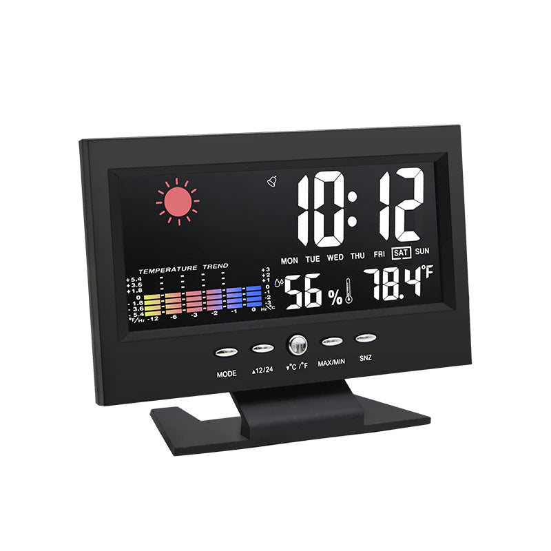Wetterstation Wetteruhr Farbbildschirm zeigt Temperatur und Luftfeuchtigkeit zu Home Schall kontrollierter elektronischer Alarm C.
