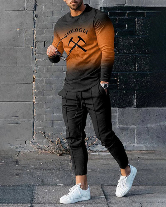 Männer Langarm T -Shirt + Lange Hosen 2 -Stück -Sets Tracksuit 3D Printed Casual Sportswear Anzug