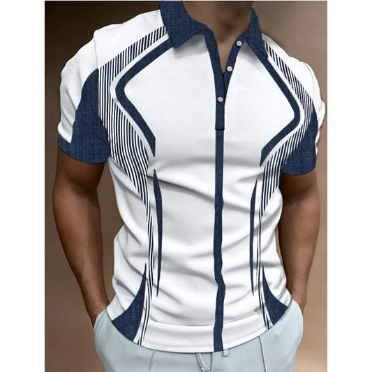 Männer modische Kurzärmel Revers Hals Poloshirts Sport Reißverschluss Up Summer Tops T Shirt