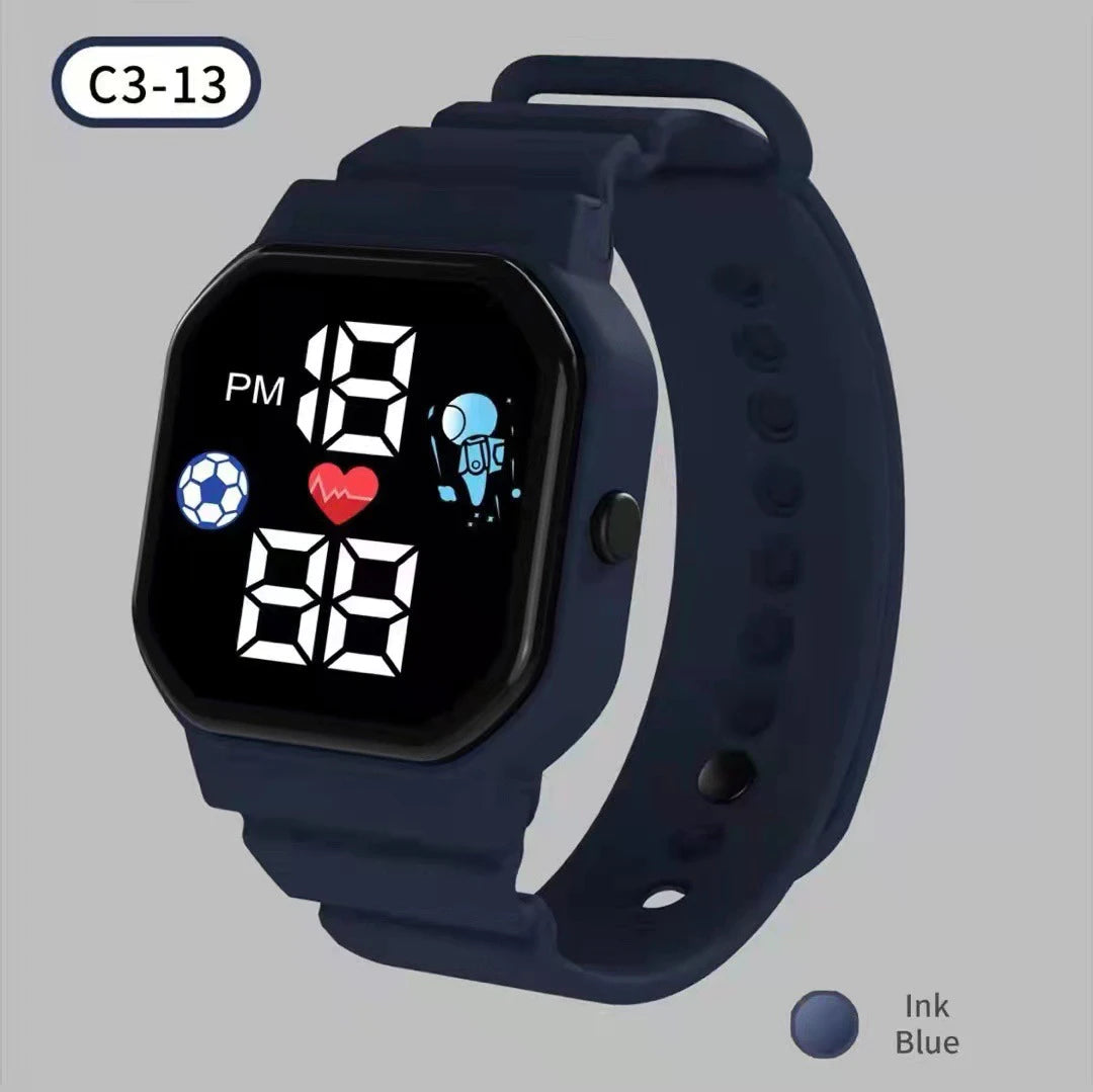 LED Electronic Watch C3-13 Football Style Square Apple wasserdichte Digital Sportstudent Electronic Watch.