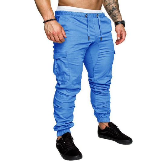 Pantalons de travail de couleur solide multi-poches décontractés de mode