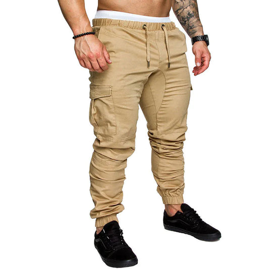 Pantalons de travail de couleur solide multi-poches décontractés de mode