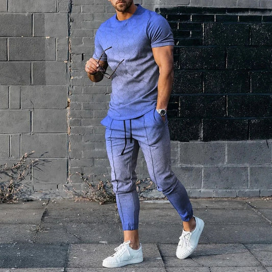Traje deportivo casual para hombres de verano Pantalones largos con manga corta estampada 3D
