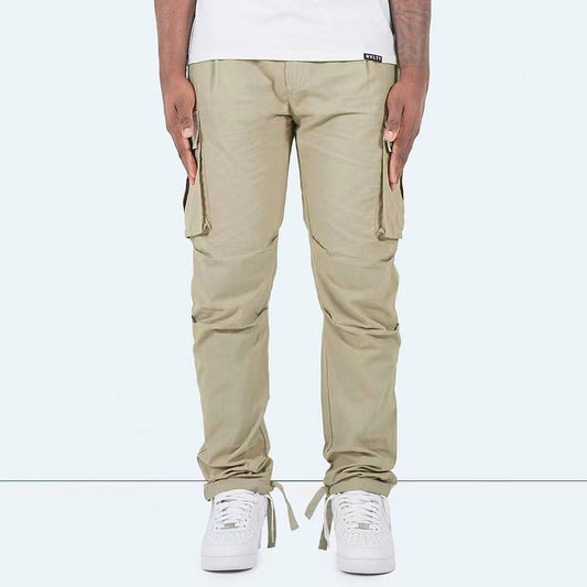 Pantalon de chargement décontracté pour hommes avec des poches latérales fonctionnelles de taille élastique et de volet