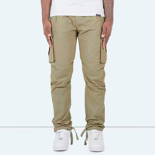 Pantalon de chargement décontracté pour hommes avec des poches latérales fonctionnelles de taille élastique et de volet