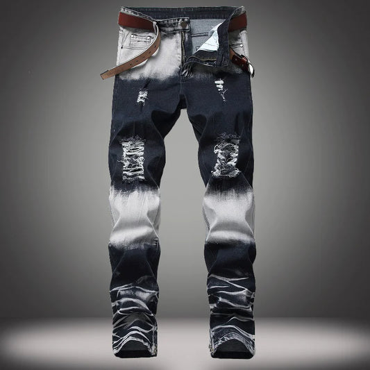 Männer Elastic Force Hole Reißverschluss dekorieren Cowboy -Jeans