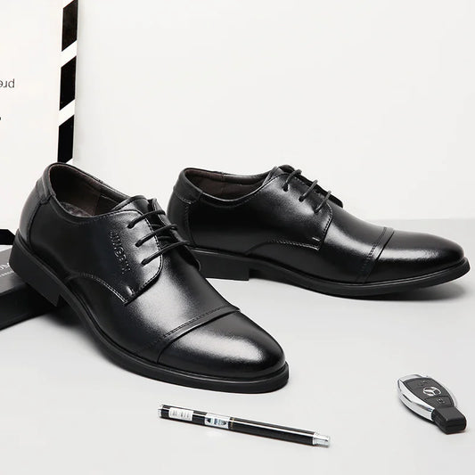 Formalne skórzane buty męskie sezonowe plus aksamitne ciepłe biznesowe buty męskie oryginalne skórzane czarne czarne buty skórzane