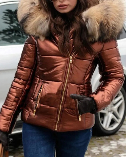 Aofur damski pikowany płaszcz zimowy z kapturem kurtka parka