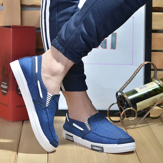 Herren-Denim-Leinwand Moccasin Slip auf Twin Gusset Deck Schuhe Espadrilles Loafer Schuhe mit Gummi-Sohle Outdoor Anti-Schlitten-Freizeitmodet-Leichte Flachschuhe Blau UK 8.5