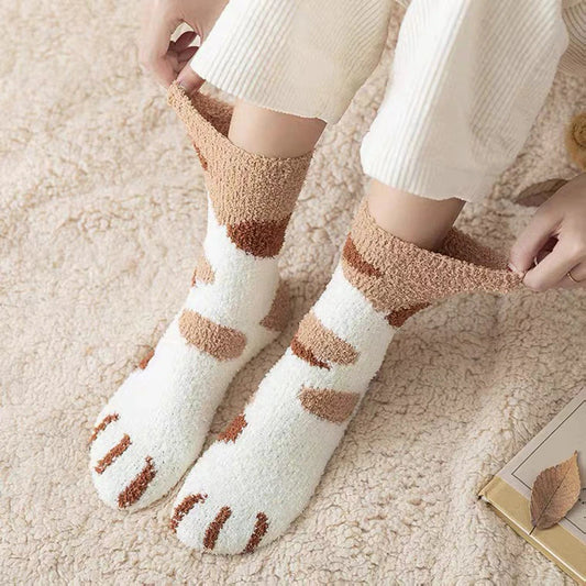 Autumn Winter Women's Cat's Paw Stripe 3D Socks - Cute Funny Thick Girls Cartoon Animal Socks - Hosiery Toe Zebra/Tiger Floor Socks