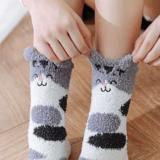 Herbst Winter Women's Cat's Paw Streifen 3D -Socken - niedliche lustige dicke Mädchen Cartoon Tiersocken - Strumpf Zehen Zebra/Tigerbodensocken