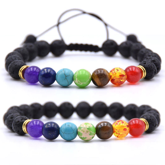 7 Chakra Charms Bracelets de roche de lave pour hommes Femmes Huiles essentielles Diffuseur Perles de pierre naturelles Chaîne de mode Bijoux fait à la main