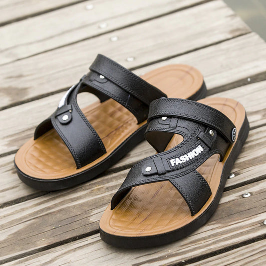 Męskie skórzane sandały plażowe letnie podwójne sandały otwarte