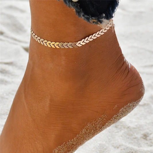 MODYLE Bohemio Gold Color Flecha Pulsera de pierna para mujeres Sandalias de estilo de verano de yoga Vintage
