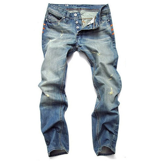 Jeans per motociclisti in denim strappato di alta qualità da uomo