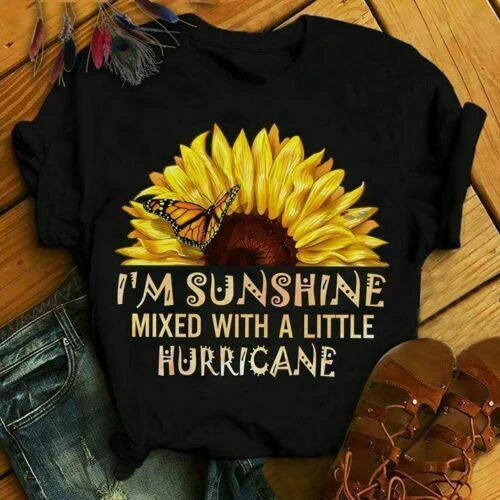 Stilvolle Frauen Sommer Sonnenblumendruck gedruckte T -Shirts Tops