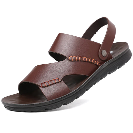 Men's Leather Summer Casual Anti-Slip Dual-Use Beach Sandals Slippers Outdoor Leather Sandals