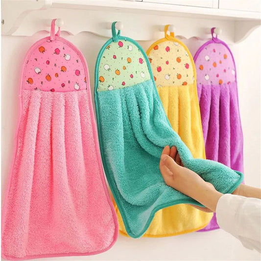 Coral Fleece Thickened Cute Cartoon Hanging Towel Children's Absorbent Kitchen Hand Towel