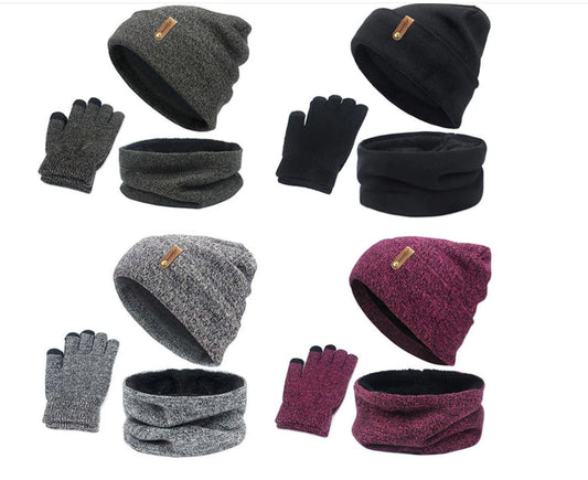 Abito caldo invernale Cappello a tre pezzi, sciarpa, guanti touch screen