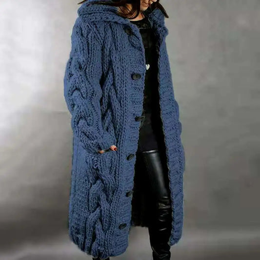 Cardigan de suéter de cuello con capucha de mujer