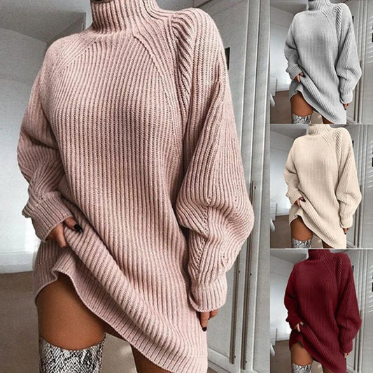 Langer Pullover für Frauen mit halben Rollkragenpulloverse