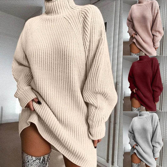 Langer Pullover für Frauen mit halben Rollkragenpulloverse