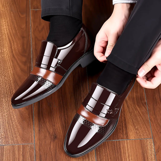 Męskie niskopoziejane skórzane buty Brytyjczycy British Bright Surface Single Buty duże rozmiarze formalne swobodne skórzane buty męskie