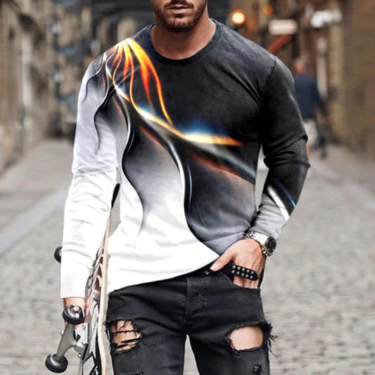 Europäische und amerikanische beliebte Herren Freizeitsport 3D Digitaldruck T-Shirt Street Trend 3D-Druck Langarm T-Shirt S-6x