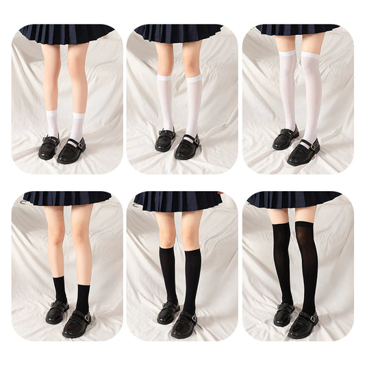 Summer Kawaii Girl Fil Calf Stockages Velvet Femmes tube longs chaussettes en noir et blanc jk uniforme japonais mignon sur les chaussettes du genou.
