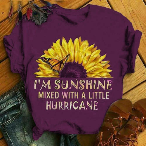 Stilvolle Frauen Sommer Sonnenblumendruck gedruckte T -Shirts Tops