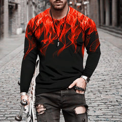 Autumn New Arrived Men's Clothing Flame Print Simple Long Sleeve T Shirt