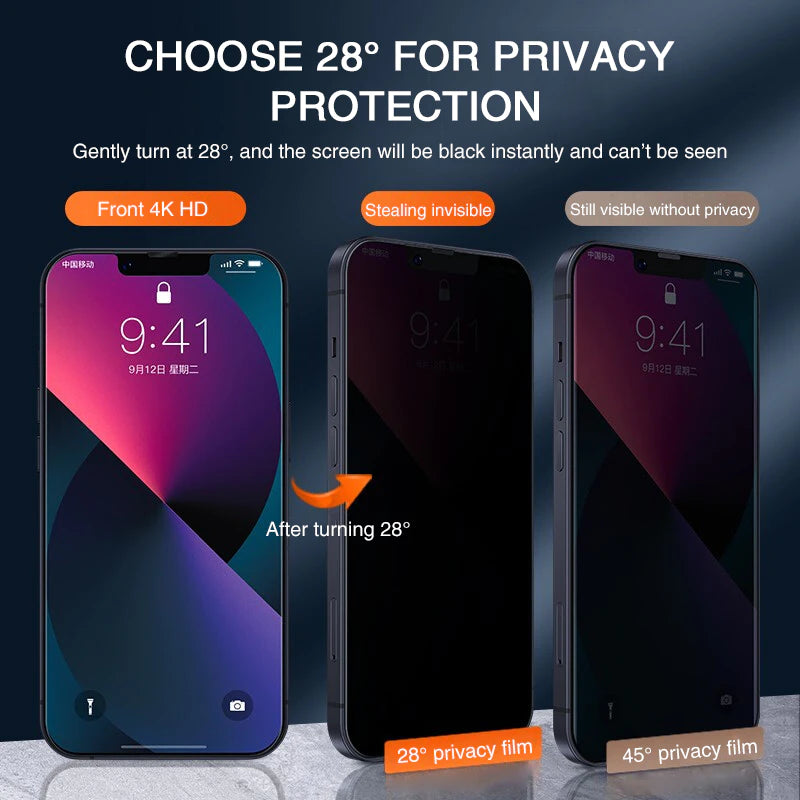 1PCS-Bildschirmschutz für iPhone Full Cover Anti-Spy 11 12 13 Pro Max Privacy Glass für iPhone 14 Pro 8 plus XS Max XR Temperierte Glas