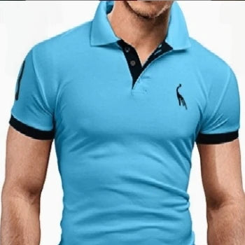 Short Sleeve Male Polo Shirt Casual Fawn Embroidery Top