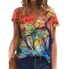 New Fashion Ladies Cartoons Butterfly Print T Shirt Short Sleeve V-Neck Women Tops Casual Summer Pullovers Loose Shirts Femme